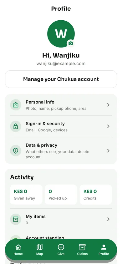 Your account: photo, sign-in and security, data and privacy
